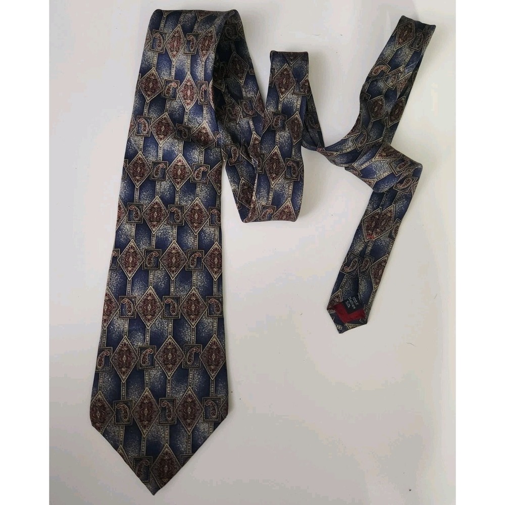 Louis Feraud Men Silk Traditional Neck Tie Geometric Paisley Blue Tan Burgundy